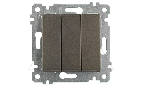 Rita - Выключатель трехклавишный, пруж. зажимы, дымчатый | код 2200-409-0195 | Mutlusan