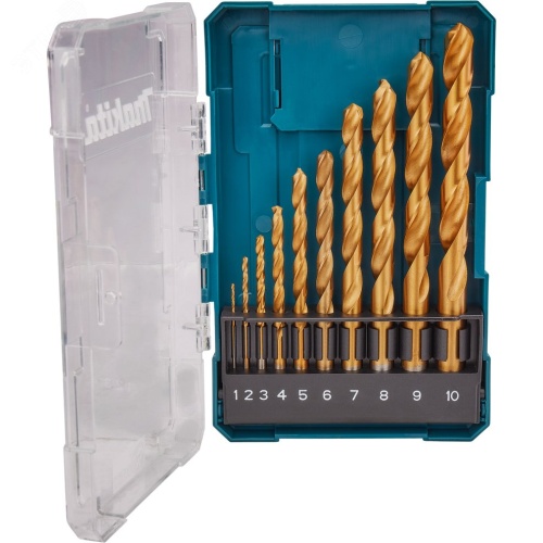Набор сверл по металлу HSS-TiN Economy, 10 шт. (1-10 мм) | код D-72849 | Makita Набор сверл по металлу HSS-TiN Economy, 10 шт. (1-10 мм) | код D-72849 | Makita