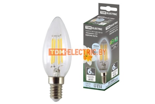 Лампа светодиодная Филамент С37-6 Вт-230 В-4000 К–E14 TDM | код SQ0340-0276 | TDM