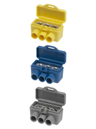 Набор клемм винтовых изолированных КВИ-3 для Al и Cu проводов (6,0мм2) (серая, синяя, желтая) TDM | код SQ0510-0606 | TDM Набор клемм винтовых изолированных КВИ-3 для Al и Cu проводов (6,0мм2) (серая, синяя, желтая) TDM | код SQ0510-0606 | TDM