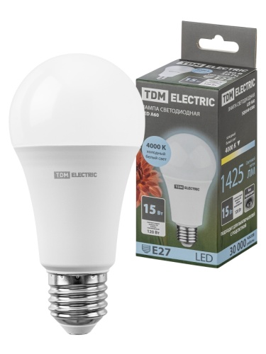 Лампа светодиодная А60 15 Вт, 230 В, 4000 К, E27 TDM | код SQ0340-0380 | TDM Лампа светодиодная А60 15 Вт, 230 В, 4000 К, E27 TDM | код SQ0340-0380 | TDM