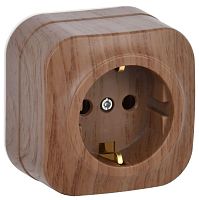 Розетка одноместная для открытой установки РС20-3-ХД с заземлением 16А GLORY дуб | код ERH11-K24-16 | IEK