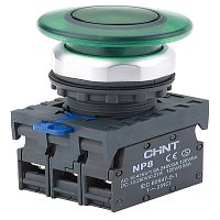 Кнопка упр. Грибок ?40мм NP8-01MD/13 подсвет., самовозв., зелен., AC110-230В, 1НЗ, IP65 (R) | код 667593 | CHINT