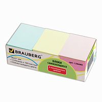 Блоки самоклеящиеся (стикеры) BRAUBERG, ПАСТЕЛЬНЫЕ 38х51 мм, 100 листов, НАБОР 12 шт., 3 цвета, 126689 | код 126689 | BRAUBERG