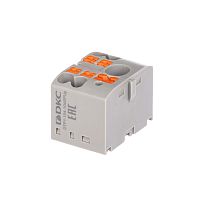 Блок распределительный, зажим push-in, 1 ввод 6 кв.мм, 4 точки подключения 2,5 кв.мм, серый | код DTP1-104-104SPUG | DKC