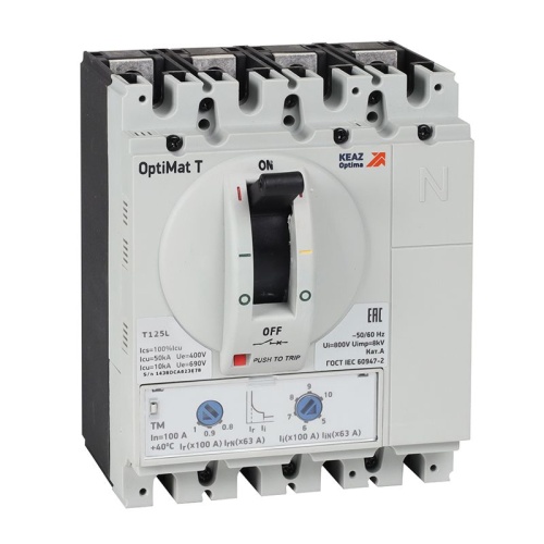 Выключатель автоматический OptiMat T125L TM 63A 4P | код 355748 | КЭАЗ