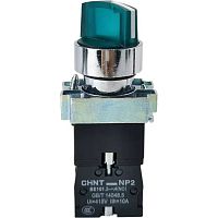 Переключатель NP2-BK12365, 2 положения с фиксацией 1НО+1НЗ, зелёная AC230В (LED) IP40 (R)(CHINT) | код 265954 | CHINT