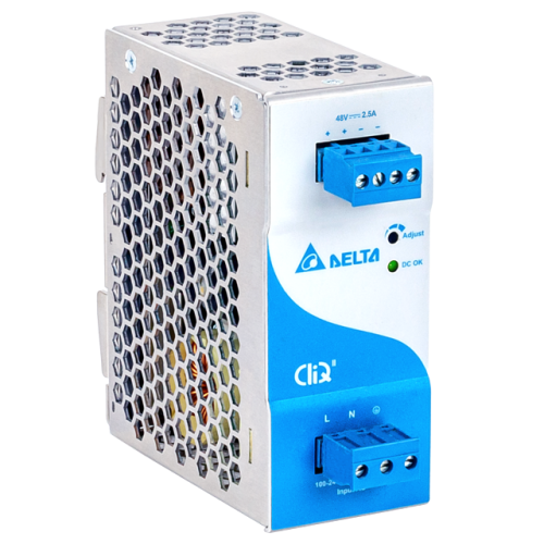 Блок питания импульсный CliQ II, 120W, 2.5A, 85_264VAC (120_375VDC) / 48VDC, DIN35, клемнная колодка, алюминиевый корпус | код DRP048V120W1BN | Delta Electronics