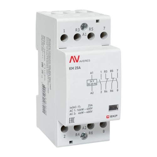 Контактор модульный КМ 25А 2NC+2NO 24VAC (2 мод.) AVERES EKF | код km-av-2-25-22-24V | EKF