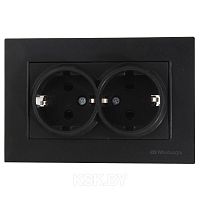 Rita - Розетка двойная 2x2P+E, (в комплекте с рамкой), черный мат | код 2220-202-0284 | Mutlusan