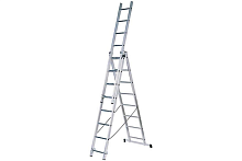 Лестница трехсекционная алюминиевая, 3 х 9 ступеней, H=257/426/591 см, вес 11.18 кг | код 65434 | FIT
