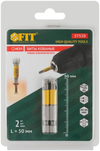 Биты кованые сталь S2 односторонние 50 мм Н4 Профи 2 шт блистер | код 57520 | FIT фото 3