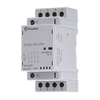 Модульный контактор, 3NO+1NC 25А, контакты AgSnO2, катушка 120В АС/DC, ширина 35мм, степень защиты IP20, опции: переключатель Авто-Вкл-Выкл + мех.индикатор + LED | код 223401204740 | FINDER