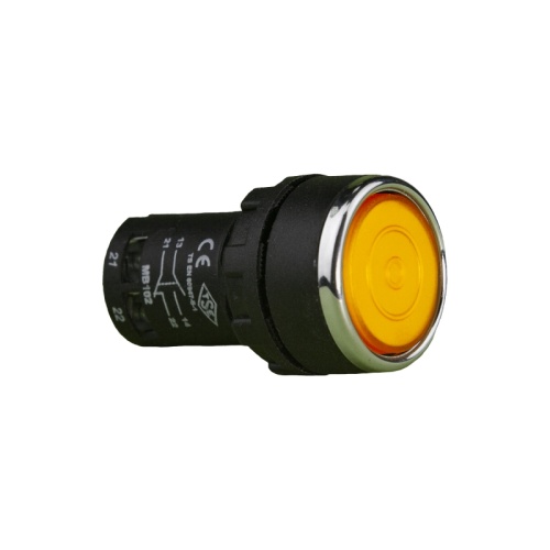 Кнопка моноблочна круглая с фиксацией, желтая (1НО+1НЗ), MB102FS | код MB102FS | EMAS Кнопка моноблочна круглая с фиксацией, желтая (1НО+1НЗ), MB102FS | код MB102FS | EMAS