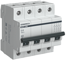 Авт. выкл. ВА47-29М 4P 3А 4,5кА D GENERICA | код MVA21-4-003-D-G | GENERICA by IEK