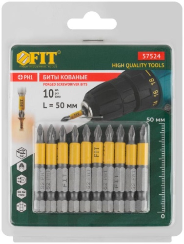 Биты кованые сталь S2 односторонние 50 мм PH1 Профи 10 шт блистер | код 57524 | FIT фото 3