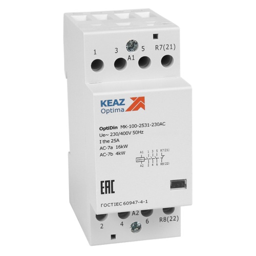 Контактор 230В AC 2НО 2НЗ 25А OptiDin MK-100-2522-230AC | код 321155 | КЭАЗ Контактор 230В AC 2НО 2НЗ 25А OptiDin MK-100-2522-230AC | код 321155 | КЭАЗ