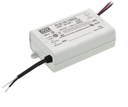 Источник питания AC-DC, 16.8Вт, стабилизатор тока, вход 180…295В AC, 47…63Гц, выход 0.35A/24...48В, ККМ, изоляция 3750В AC, в кожухе 84х57х29.5мм, -30…+50С | код PLD-16-350B | MeanWell