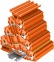TPFS2.5-2T-OG Клемма TP 4-уровневая, угловая с держателем маркировки, с заземл., Push-in, сеч.2.5мм2, оранж., шт | код TPFS2.5-2T-OG | SUPU