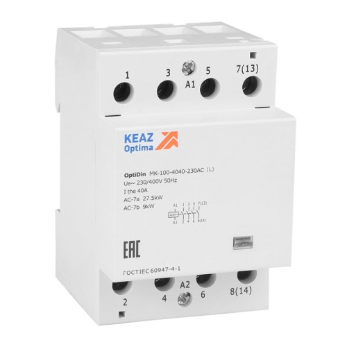 Контактор модульный OptiDin MK-100-4040-230AC (L) | код 343733 | КЭАЗ Контактор модульный OptiDin MK-100-4040-230AC (L) | код 343733 | КЭАЗ