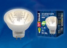 Лампа светодиодная LED MR11 3Вт 3000К GU4 220В GLZ21TR Прозрачная. теплый свет. Картон. Uniel. | код UL-00001702 | UNIEL