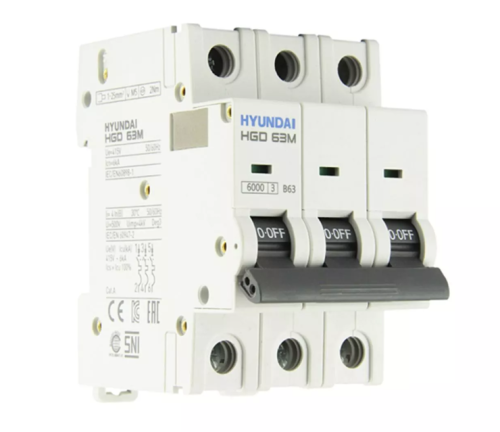 Автоматический выключатель HGD63-M 3PMBS0000C 00063 3 полюса, 63А, ток к.з. 6kA, хар-ка B (STANDARD) | код 13.04.000988 | HYUNDAI Автоматический выключатель HGD63-M 3PMBS0000C 00063 3 полюса, 63А, ток к.з. 6kA, хар-ка B (STANDARD) | код 13.04.000988 | HYUNDAI
