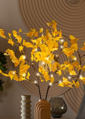 Ветвь гинкго иммитация 90см 32LED тепл. бел. IP44 6ч таймер провод корич. 50см (уп.2шт) | код KOC_INT-B130 | КОСМОС Ветвь гинкго иммитация 90см 32LED тепл. бел. IP44 6ч таймер провод корич. 50см (уп.2шт) | код KOC_INT-B130 | КОСМОС