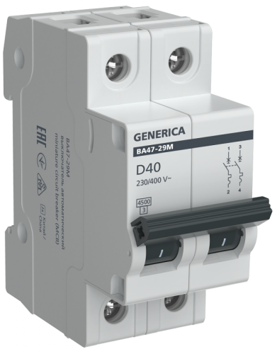 Авт. выкл. ВА47-29М 2P 40А 4,5кА D GENERICA | код MVA21-2-040-D-G | GENERICA by IEK