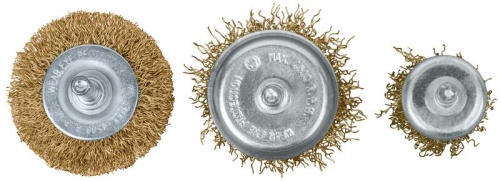 Корщетки со штифтом, набор 3 шт (колесо 50 мм / чашка 50 мм / венчик 25 мм) | код 38563 | FIT фото 2