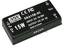 Источник питания DC-DC, 15Вт, вход 9…18В, стабил. выход 15В/100…1000мА, изоляция 1000В DC, 50.8х25.4х11.27мм., -25С…+71С | код SKA15A-15 | MeanWell