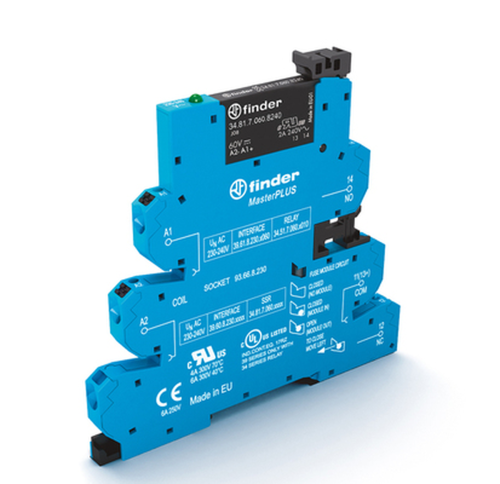 Интерфейсные модули реле MasterPLUS: Твердотельные реле, Винтовые клеммы, 1 выход 2A-24VDC, 60VDC | код 393070609024 | FINDER
