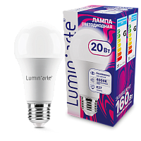 Лампа светодиодная Luminarte LSTD-A60-20W4KE27 Груша A60 20Вт 1600лм 4000К Е27 1/10/100 | код LSTD-A60-20W4KE27 | LuminArte