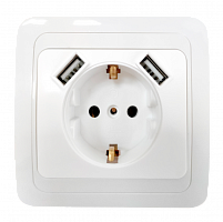 Розетка одинарная с заземлением CLASSICO с двумя USB белая 2047 IN HOME | код 4690612035246 | IN HOME
