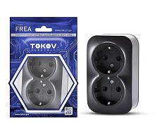 Розетка 2-м ОП Frea 16А IP20 250В с заземл. АБС-пластик карбон | код TKE-FR-R2Z-C14 | TOKOV ELECTRIC