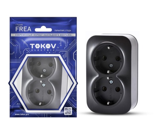 Розетка 2-м ОП Frea 16А IP20 250В с заземл. АБС-пластик карбон | код TKE-FR-R2Z-C14 | TOKOV ELECTRIC Розетка 2-м ОП Frea 16А IP20 250В с заземл. АБС-пластик карбон | код TKE-FR-R2Z-C14 | TOKOV ELECTRIC