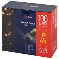 Гирлянда 100LED Бахрома 2м*0,7м, желтый свет, черн. каучук, 220В, IP65 ERAPS-BZ1 | код Б0060545 | ЭРА