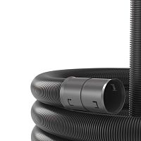 Двустенная труба ПНД гибкая для открытой прокладки д.40мм, SN23, 450Н, УФ, с протяжкой, в бухте 100м, цвет черный | код 151940100 | DKC