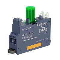 Контактный блок с клеммным безвинтовым зажимом со светодиодом на 9-24В, зелёный | код MC-L24GPP | DKC