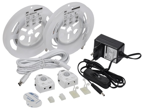 Комплект светодиодной подсветки "Сделай сам" (лента LED 2х1,2м LSR-2835WW60-4,8-IP20-12В + драйвер + 2 датчика движения) | код LSR1-1-060-20-1-2XD12-S3 | IEK