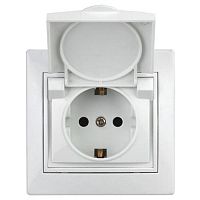 Розетка Intro Plano 1-207-01 с заземлением 2P+E Schuko с крышкой шторками, 16А-250В, IP20, СУ, белый | код Б0053932 | ЭРА