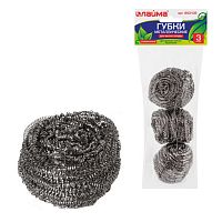 Губки (мочалки) для посуды металлические LAIMA, КОМПЛЕКТ 3 шт., спиральные по 20 г | код 603102 | LAIMA