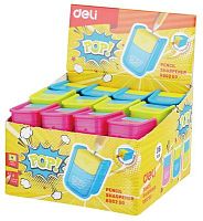 Точилка для карандашей ручная Deli ER00200 PoP 1 отверстие пластик ассорти дисплей | код 1054866 | DELI