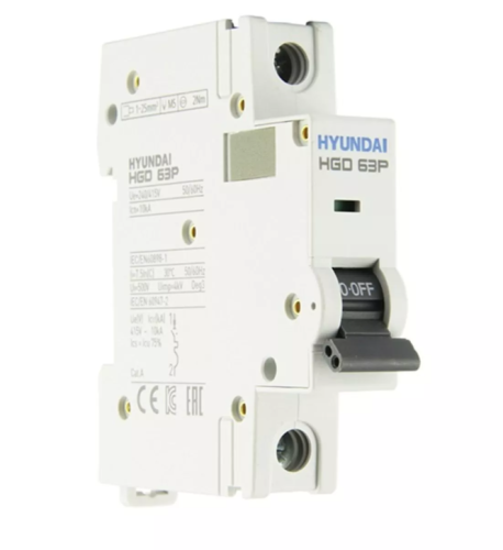 Автоматический выключатель HGD63P 1PMDS0000C 00010 1 полюс, 10А, ток к.з. 10kA, хар-ка D (STANDARD) | код 13.04.000999 | HYUNDAI Автоматический выключатель HGD63P 1PMDS0000C 00010 1 полюс, 10А, ток к.з. 10kA, хар-ка D (STANDARD) | код 13.04.000999 | HYUNDAI