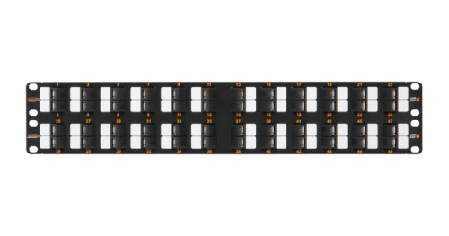 Панель коммутационная NIKOMAX 19, 2U, 48 угловых портов, Кат.6 (Класс E), 250МГц, RJ45/8P8C, 110/KRONE, T568A/B, неэкранированная, с органайзером, черная | код NMC-RP48UE2-AN-2U-BK | NIKOMAX