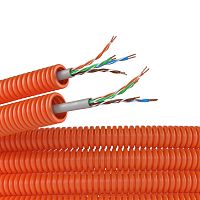 Электротруба ПНД гибкая гофрированная д. 16 мм, цвет оранжевый, с кабелем витая пара 5EU/UTP нг(А)-HF, 100 м | код 7EU916100 | DKC