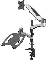 Кронштейн для монитора/ноутбука Cactus CS-VM-LH08-AL серебряный 13-27 макс.8кг настольный поворот и наклон | код 1380946 | CACTUS