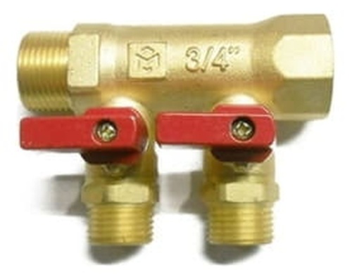 Коллектор с отсекающими кранами, нар. р., 3/4"х 1/2" x 2 вых. | код. MKc.580.Y.0502 | VALTEC