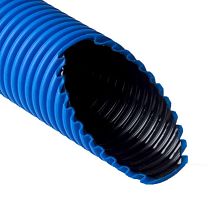 Труба гофрированная двустенная ПНД/ПВД d50/39.5мм с протяжкой с муфтой и 2 уплотн. кольцами син. (уп.100м) Ruvinil Т2-КЛ0-050С