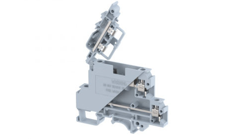 Клемма проходная винтовая 4 мм2 под предохранитель 6.35X32, на 2 подключения, со светодиодом 12 VDC, серая KUFH5D5G | код 1103290120 | Elmex