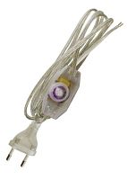 Шнур с плоской вилкой и светорегулятором ШУ05С4 (200Вт, RL) ШВВП 2х0,75мм2 2м. прозрачный TDM | код SQ1305-0054 | TDM